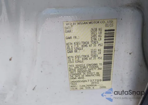 2015 Nissan Frontier S/Sv/Sl/Pro-4X from USA, damaged, VIN 1N6AD0EV6FN737709